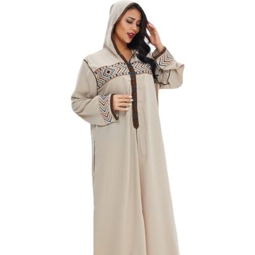 Arab Middle East Dubai Lady Robe Fashion Muslim Evening Dresses Long Sleeves Abaya From Turkey Islamic Clothing Women With Cap L