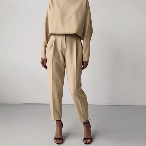 2021 Spring New Women Fashion High Waist Khaki Pencil Pants Office Ladires Casual Zipper Pant Trousers Mujer Pantalones