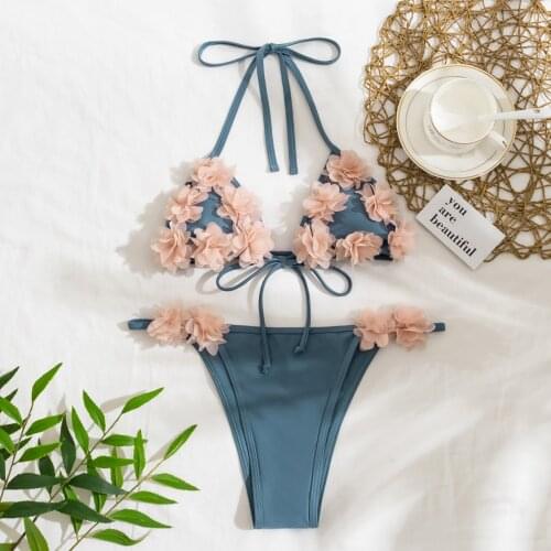 Flower bud embellishment womens new fashion high waist split neck petal Bikini Swimsuit summer sports swimsuit,SAGACE