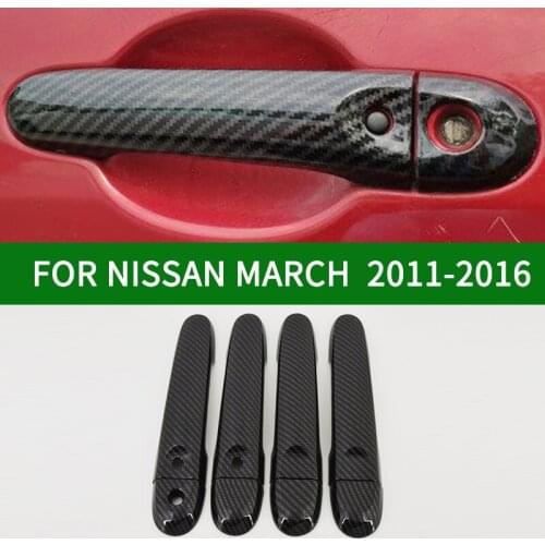 Accessories Carbon Fiber Patterns Door Handle Covers For 2011-2016 Nissan MARCH K13 Fourth generation 2012 2013 2014 2015