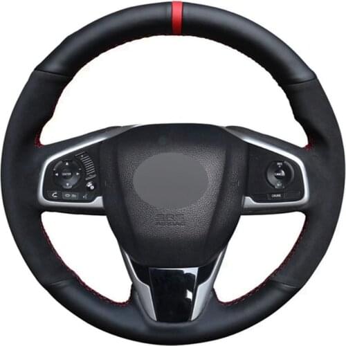 Car Steering Wheel Cover Black Genuine Leather Suede For Honda Civic Civic 10 2016-2019 CRV CR-V 2017-2019 Clarity 2016-2018