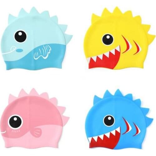 Children Swimming Caps Boys Girls Silicone Waterproof Ear Protect Swim Pool Cap Kids Cartoon Diving Hat for Water Sport