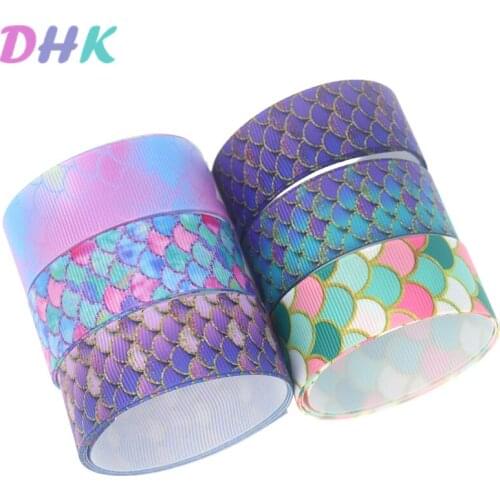 DHK 5yards fish scale Printed Grosgrain Ribbon Accessory Hairbow Headwear Decoration DIY Wholesale OEM E1739