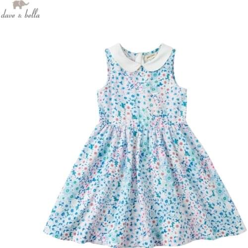 DKD18061 dave bella summer girls 5Y-13Y fashion cartoon floral print dress children sweet dress kids infant lolita clothes