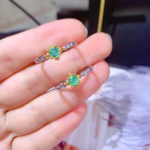 Natural Emerald Ring,Genuine 925 Sterling Silver,Gem Size Round 4 mm,Exquisite Two-color Craft