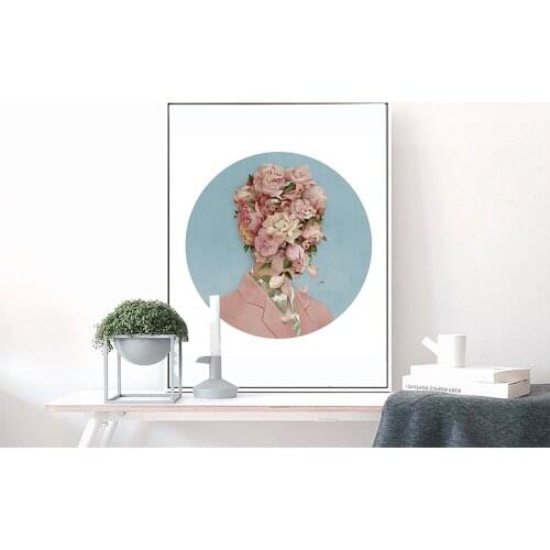 WANG ART Flower Girl Oil Painting Canvas Posters and Prints Nordic Style Kids Decoration Wall Picture for Living Room Modern
