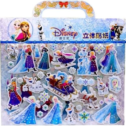 Disney princess toys Frozen 3D cartoon Original anime stereoscopic stickers Anna Aisha action toys sets for girls gifts