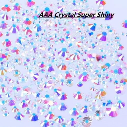 Nail Art Strass CLEAR AB Non Hotfix SS3-SS30 Flatback Glass Rhinestones Glue On for Nails Stones DIY 3D Nail Decorations