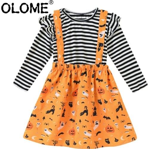 OLOME Summer Skirt for Girls Children Long Sleeve T-shirts Sets Kids School Clothes Sets Pleated Skirt for Girl Baby Overalls