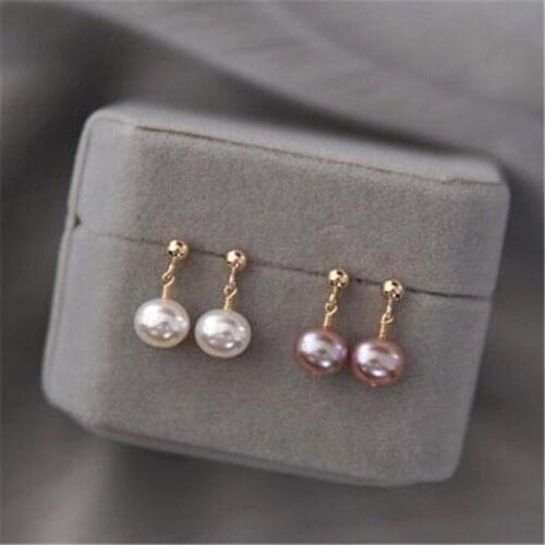 Liemjee Fashion Party Jewelry14k Gold Filled Two Color Round Bead Pearl Earrings For Women Feature Namour Charm Gift All Seasons