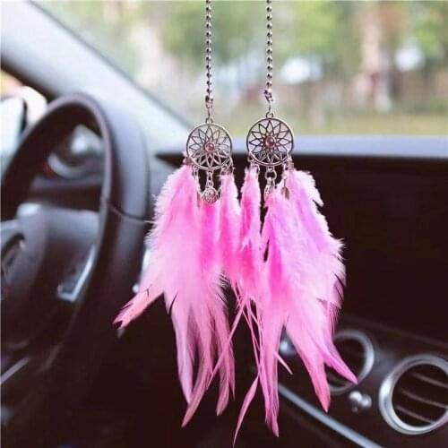 Mini Dream Catcher Wind Chimes Feather Car Pendant Handmade Dreamcatcher Cute Car Accessories Interior Ornament for Girls Gifts