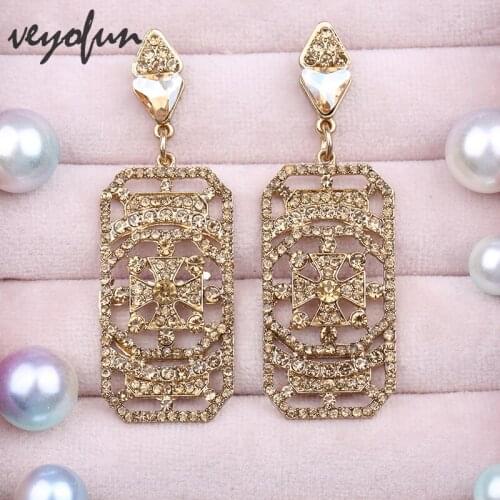Veyofun Trendy Square Rhinestone Drop Earrings Hollow Wedding Party Dangle Earrings for Woman Fashion Jewelry Wholesale