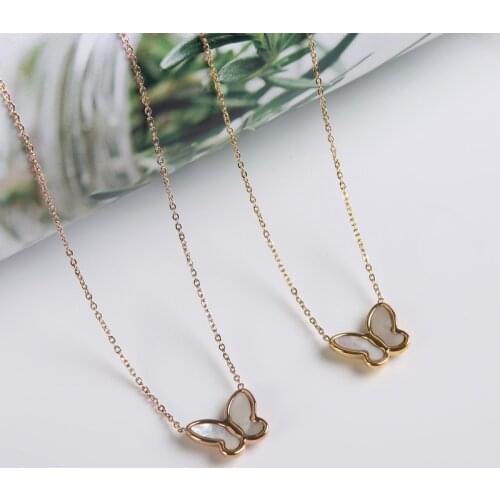 Trendy Cute White Shell Butterfly Pendant Necklace Stainless Steel Collares Choker Chain Necklace For Women Emo Jelewry Gifts