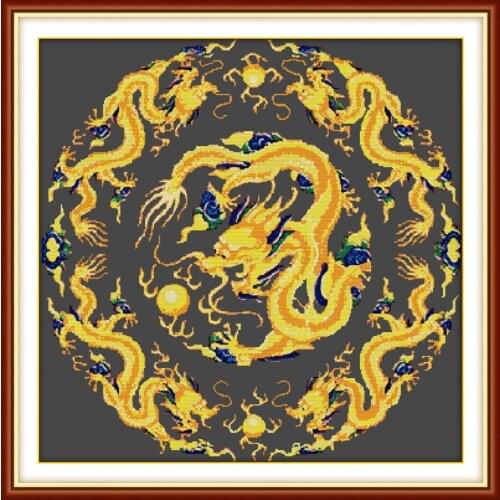 Golden Dragon Pearl cross stitch kit 14ct 11ct pre stamped canvas cross stitching embroidery DIY handmade needlework