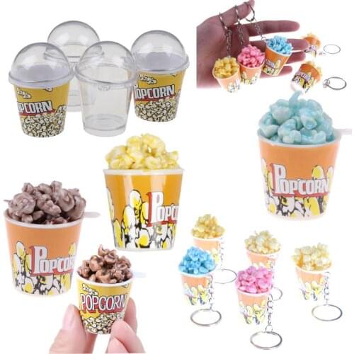 New DIY Dollhouse Miniature A Bucket of Popcorn Toy Mini Cup with Dome Lid Popcorn Ice Cream Jewelry Accessory DIY Charms Cup