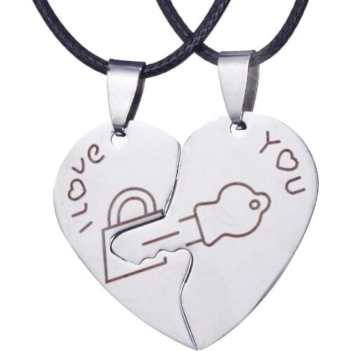 ZRM Stainless Steel Heart Puzzle Lock Key Pendant Couple Necklace Pendants Necklaces For Lovers Valentines Day Jewelry