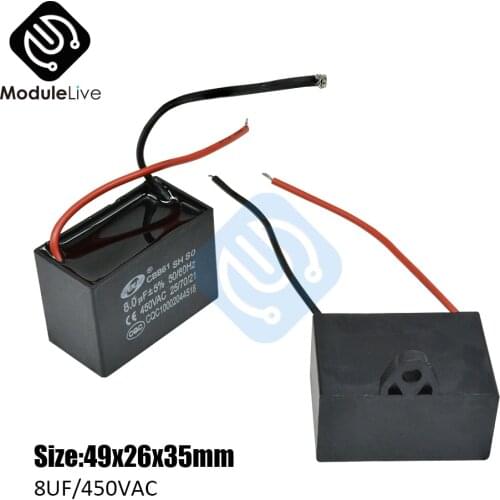 CBB61 Starting Capacitance AC Fan Capacitor 2 Wires 8UF/450V AC Terminal Ceiling Fan Motor Rectangle Capacitor Electronic Tools
