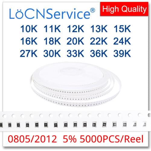 LoCNService 0805 J 5% 5000pcs 10K 11K 12K 13K 15K 16K 18K 20K 22K 24K 27K 30K 33K 36K 39Ksmd 2012 resistor OHM