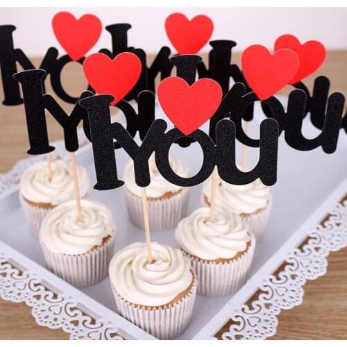 Handmade Gold Glisten I LOVE YOU cupcake Topper Wedding Cake Topper,wedding cake topper decor, Dessert Food fruit Topper