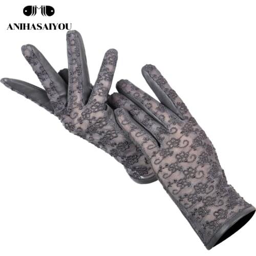 Sexy sheepskin lace gloves fashion drive leather gloves women multicolor womens leather gloves Comfortable-2016