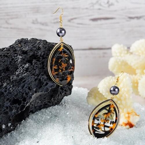 SophiaXuan Polynesian Earrings Hawaiian Green Deometry Trendy Acrylic Jewelry Drop Dangling Earring Wholesale for Women Gift