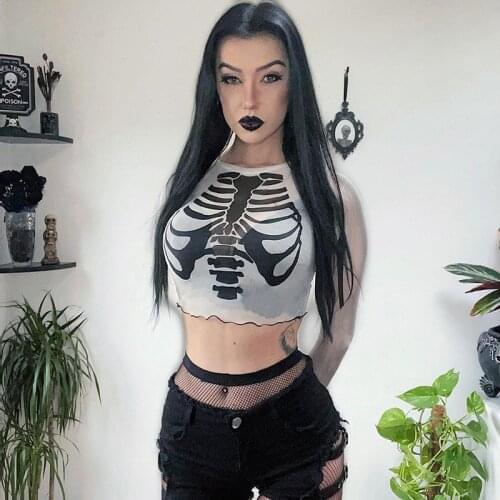 Dark wind sternum printed mesh see-through slim round neck pullover long-sleeved T-shirt tops 2021 autumn INS new