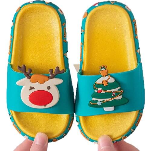 Slippers for Girls Summer Animal Prints Deer Pvc Christmas Slippers Kids Soft Sole High Quality Pretty Cute Flip Flops Boy Shoes