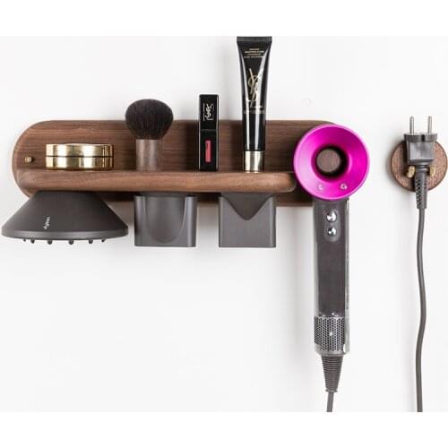 Nordic Wooden Hair Dryer Holder Sundries Wall-mounted Rack Multi-function Bathroom Storage Organizer Home Decoration Accessories