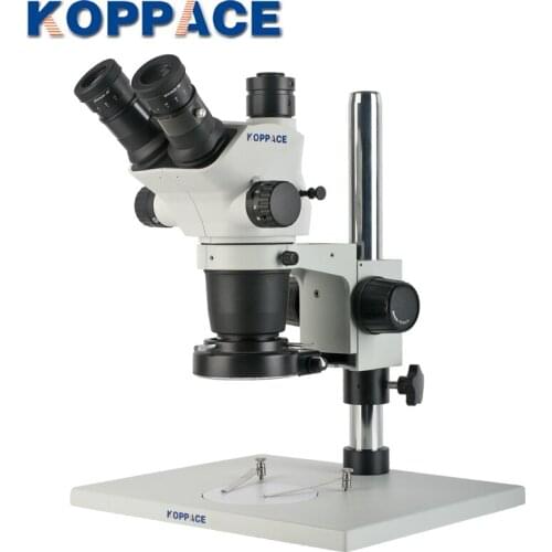 KOPPACE 6.7X-45X Continuous Zoom Trinocular Stereo Microscope With Large Field of View Plan Eyepiece EPA10X/22mm