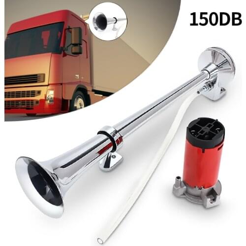150dB 12V Single Trumpet Car Air Horn Chrome Super Loud with Compressor For Auto Truck Lorry Boat Train Horn