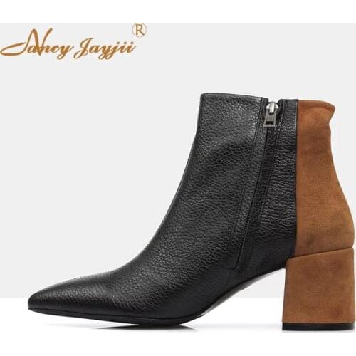 Women Shoes Adult Boots Zipper Ankle Pointed Toe High Square heels Spring/Autumn Sweet Leisure Mature Casual 2019 Mixed color