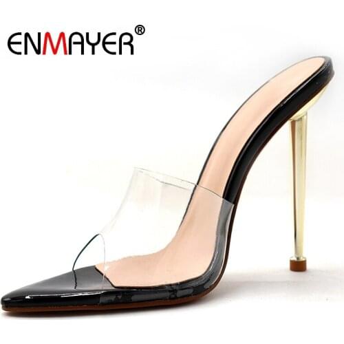 ENMAYER New Arrival Women Super High Fashion Slippers Solid Summer Outside Shoes Woman Size 34-41 Women Shoes Slippers