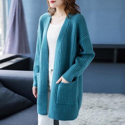 Autumn Winter Fashion New Sweater Knitted Cardigan Womens Versatile Long Sleeve Loose Outer Layer Korean Medium And Long Outer