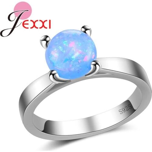 Created Fashion Big Fire Opal Rings For Women 925 Sterling Silver Cheap Promise Jewelry White Opal Simple Wedding Rings