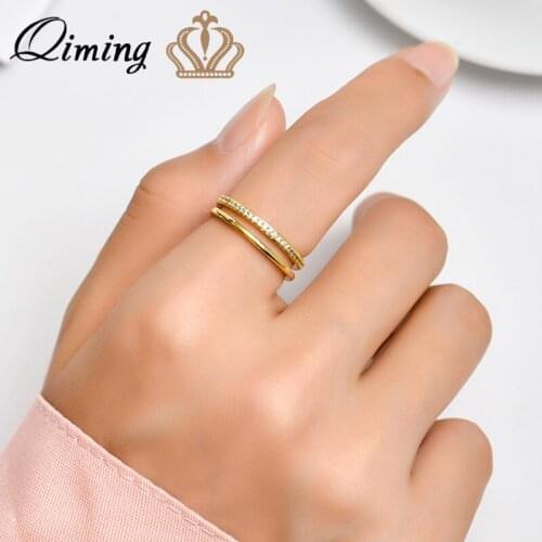 QIMING Handmade Stackable Minimalist Rings For Women Thin Chain Vintage Geometric Open Ring Party Jewelry Gifts Accessories