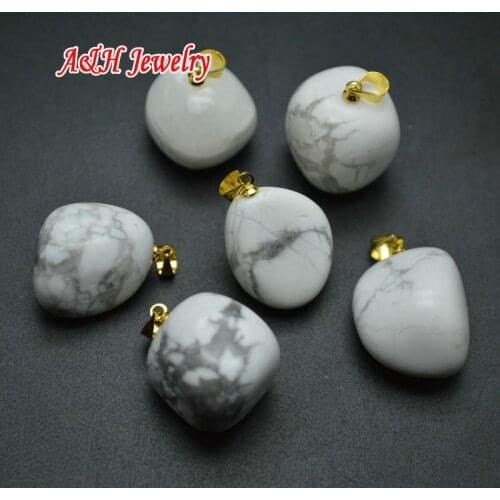 10pc Natural Semi-precious Stone White Howlite Howlite Nugget Shape Pendants Necklace Gold Bails Fashion Men and Women Jewelry