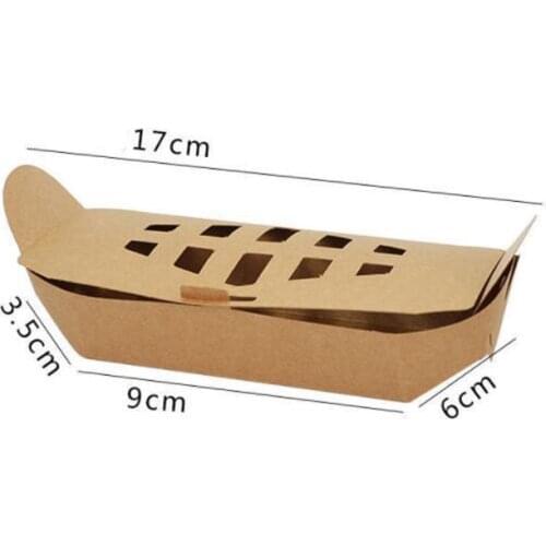 100pcs Boat Shaped Packing Box Disposable Kraft Paper Packing Case Useful Packing Tray for Snack Food Chips