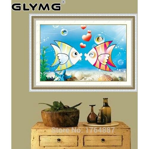5D Diy Diamond Embroidery Article 2 The Fish Kiss Love Rubiks Cube Drill Diamond Painting Undersea World Childrens Cartoon