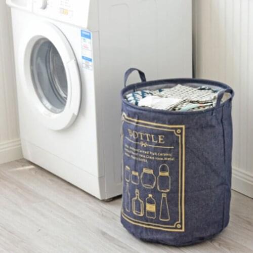 Large Denim Dirty Clothes Bucket Foldable Laundry Storage Basket For Bathroom Durable Toy Storage Basket With Handle For Home