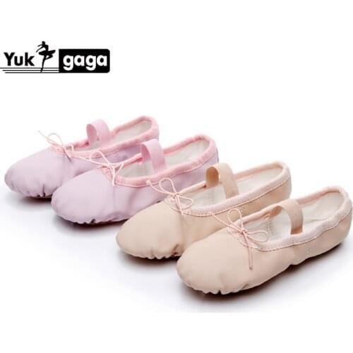 Kids' professiona ballet dance shoes girls' skin pink PU leather embroidery split outsole soft ballet shoes practice yoga shoes