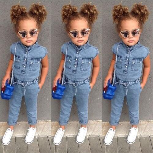 Kids Baby Girl Denim Romper Jumpsuit Playsuit Long Pants Clothes Outfits Summer Jeans Fashionable Newest