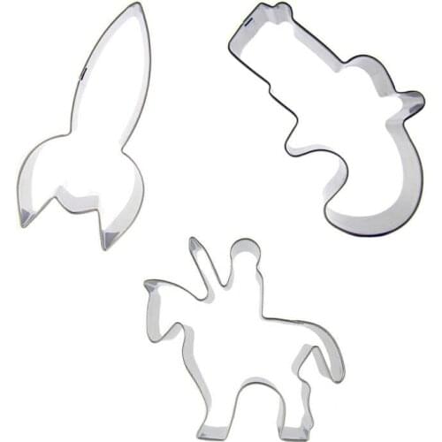 Space Rocket, Pistol, Knights shaped 3 piece biscuit cutting molds, baking tools, cake decorating soft candy tools