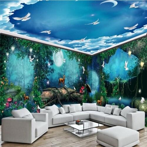 Beibehang Dream fairy tale forest moonlight house photo wall paper 3d mural backdrop Art painting mural wallpaper for walls 3 d