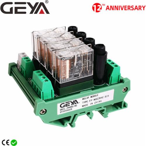 GEYA NGG2R 4Channel Relay Module Omron Relay Board with Fuse Protection 1NO1NC 12V 24V AC/DC