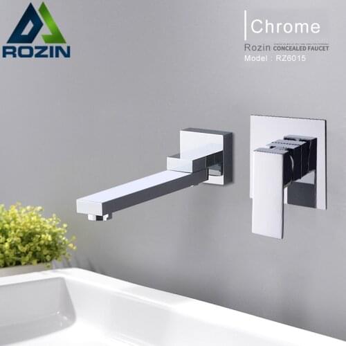 Chrome Rotate Spout Basin Faucet Wall Mounted Bathroom Mixer Tap Single Handle Concealed Install Washing Crane Tap