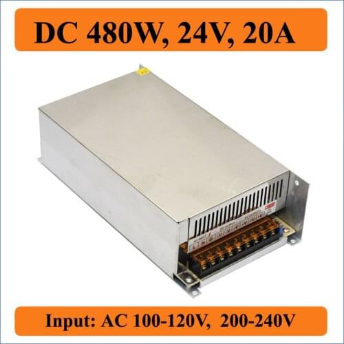 480W 24V 20A Switching Power Supply for LED Strip light AC to DC SMPS unit for led Drivers, AC100~240V input to DC 24V output