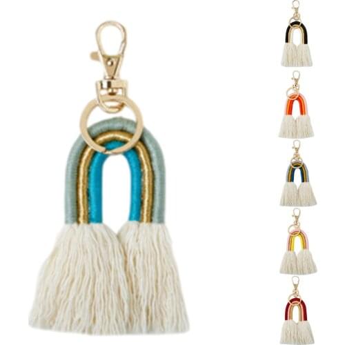 INS Tassel Keychain Pendant Rope Hand-woven Rainbow Bag Ornament DIY Accessories
