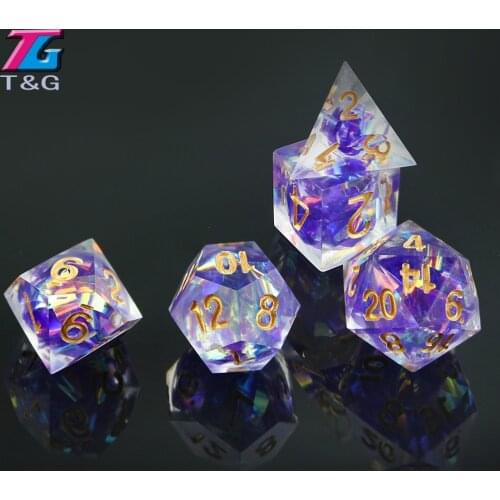 Delicate Handmade Sharp Edge dice set 7pcs Polyhedral Mirror Dice Sets with PU Bag Beautiful Inclusions Christmas Gift