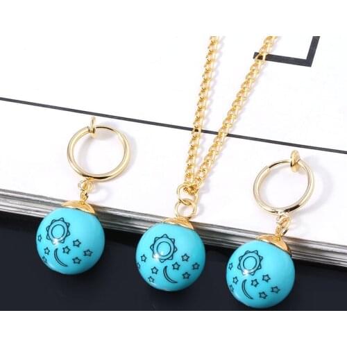 Anime The Seven Deadly Sins Pendant Necklaces Elizabeth Liones Blue Sun Stars Moon Chain Necklace Earrings Jewelry Party Gifts