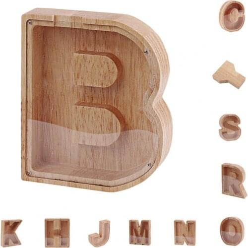 Letter-Shaped Piggy Bank Personalized Transparent Window Burly Wood Meaningful Letters Coin Bank Kid Toys